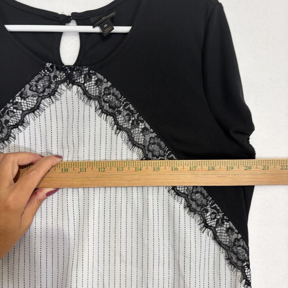 Worthington Blouse Womens Size XL Pinstriped Black White Lace Business Casual - Picture 9 of 10